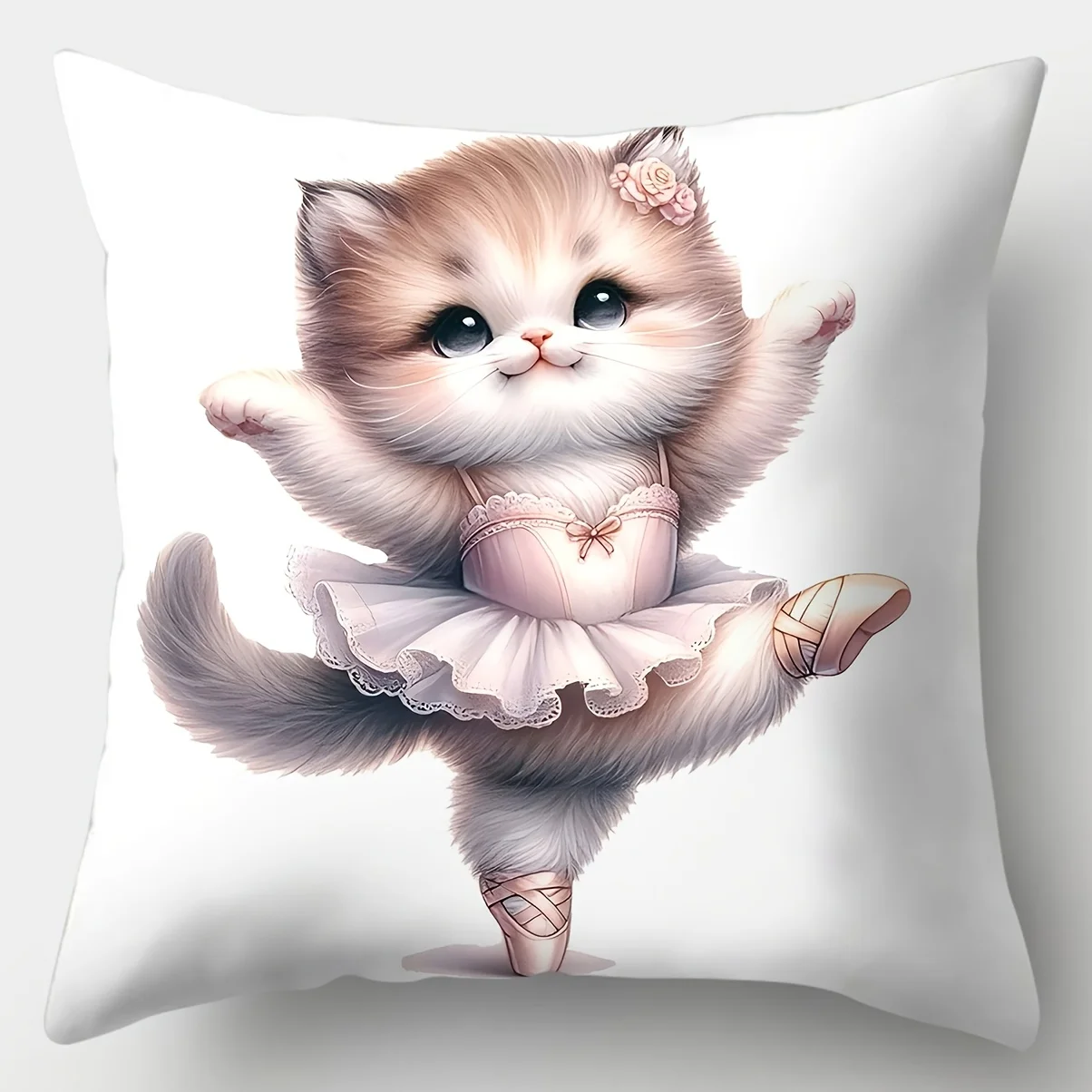 4pcs Cute Dancing Cat Pattern digital printing pillow cover Short plush Suitable living rooms bedrooms sofas throw cushion cover