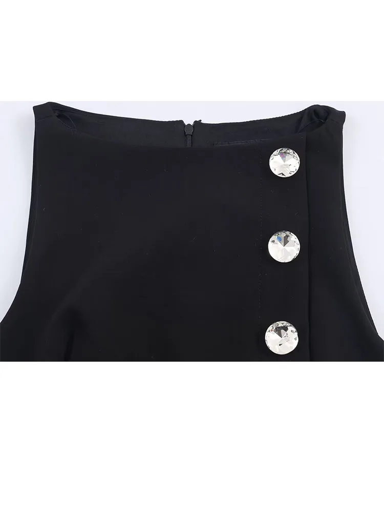 HH Woman Fashion Winter Button Decoration Sleeveless Zipper Short Tops Bow Culottes Female Slim Fit Street Style Two Piece Set