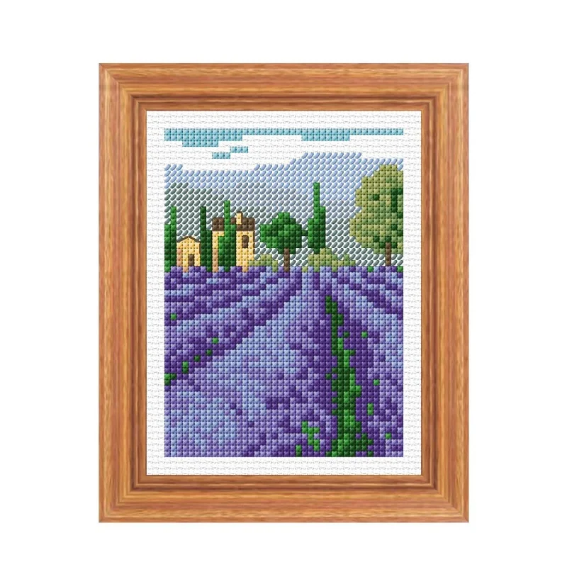 

Living Room New Cartoon Landscape DMC Thread Cross Stitch Kit Lavender Field Printing Home Cotton Fabric Embroidery Kit