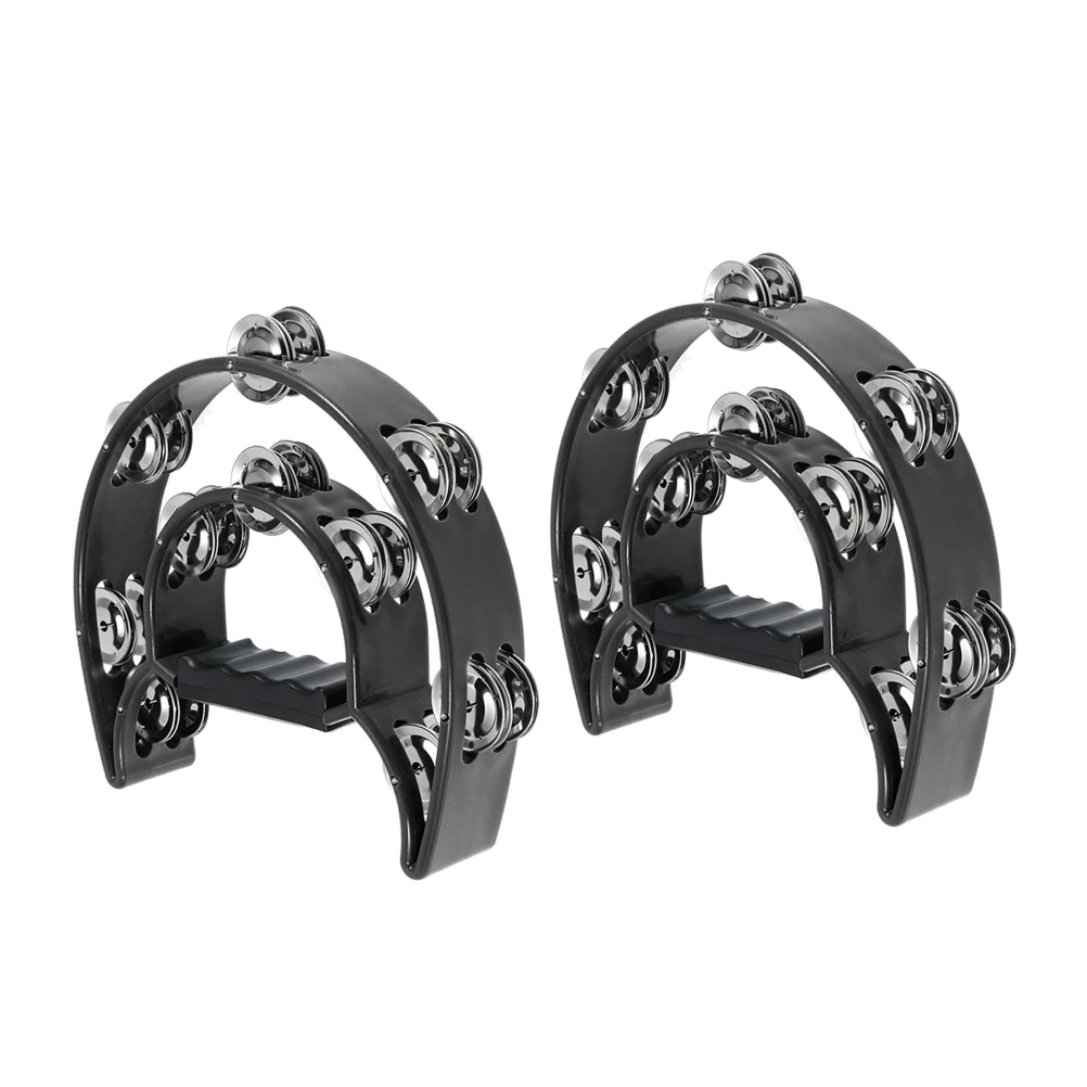 

2 Pcs Hand Bell Tambourine Jingle Percussion Dedicated Black Double Row