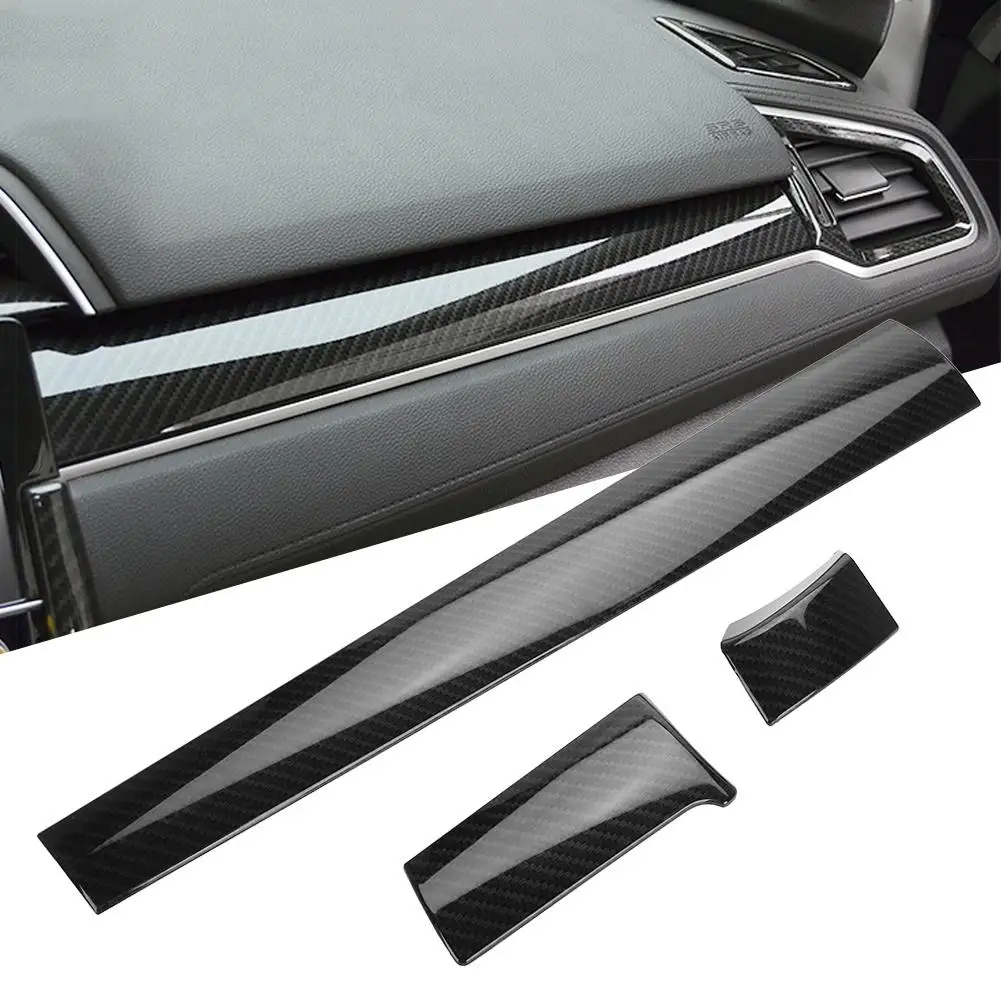 

3Pcs Carbon Fiber Color ABS Car Interior Front Center Control Dashboard Stripe Cover Trim For Honda Civic 2016-2017