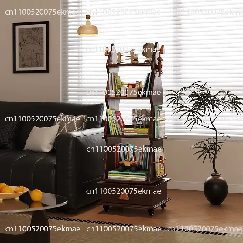Tree-shaped Bookshelf Household Solid Wood Floor-to-ceiling Shelf Student Study Movable Locker Integrated Picture