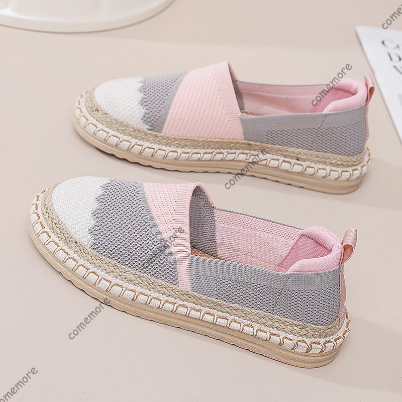 Colorblock Knit Espadrille Slip-On Loafers Breathable Mesh Casual Walking Shoes Lightweight Comfortable Flats for Woman Zapatos