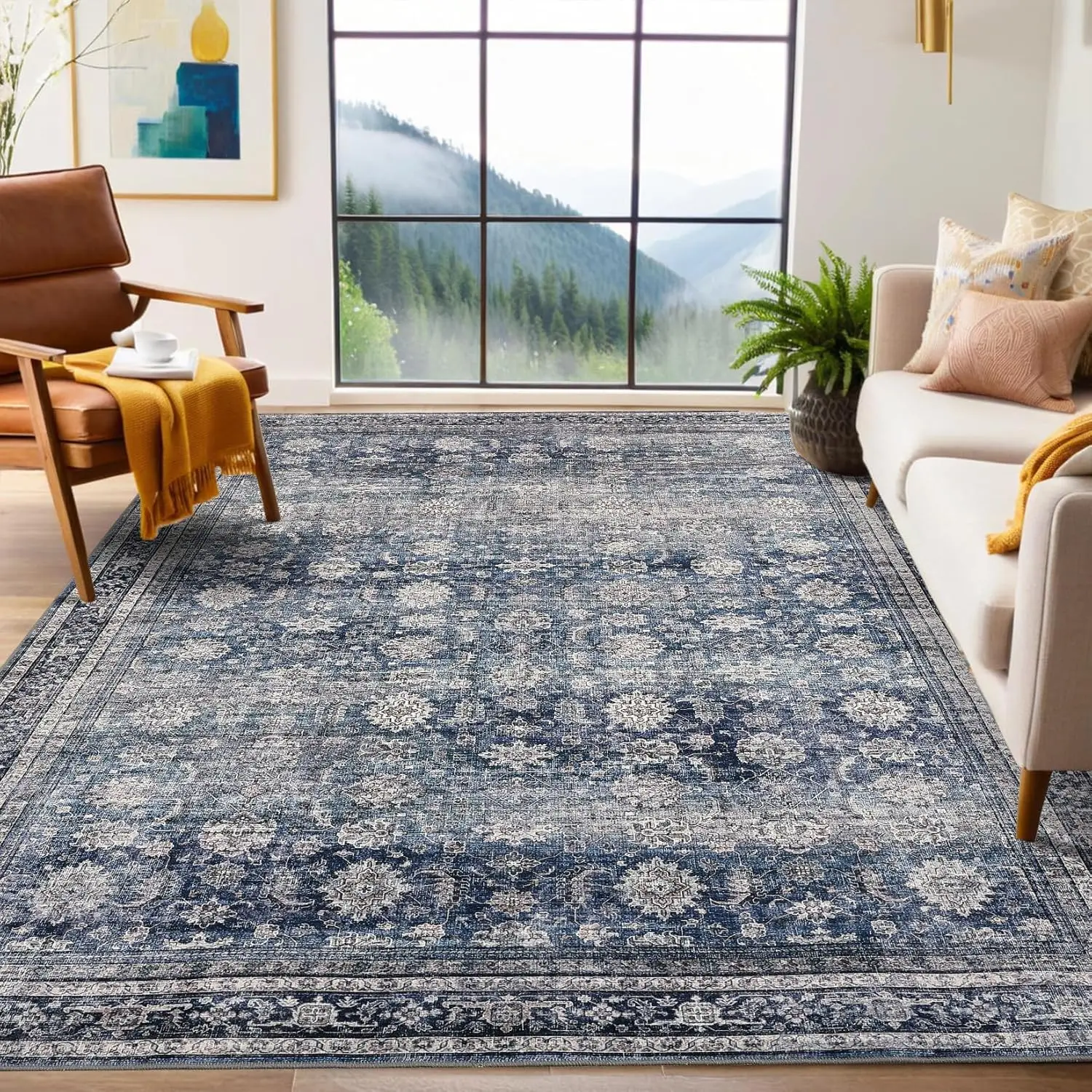 Crystal velvet  Washable Area Rugs Vintage Printed Accent with Non-Slip Backing, Stain-Resistant Oriental