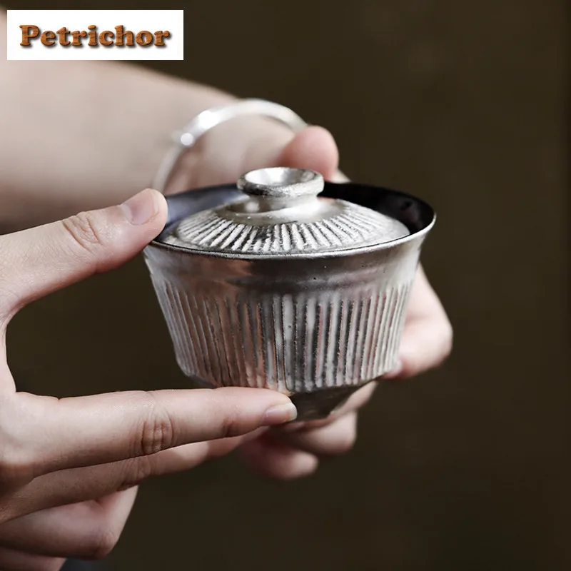 

120 мл Позолоченная серебряная чайная чаша Gaiwan Zen Tea Tureen с крышкой, комплект чая для заваривания чая, чайный сервиз кунг-фу, коллекция аксессуаров