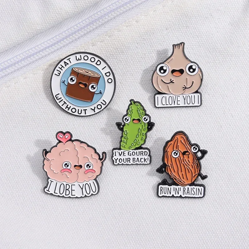 Food Vegetables Bitter Brooch Melon Garlic Enamel Pin Cartoon What Wood I Do Without You Lapel Badge Gift Friends Jewelry