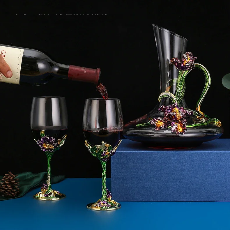 Luxury Creative Enamel Iris Glass Cup Unique Champagne Flutes Crystalline Party Gift Toasting Glass Goblet Crystal Anniversary