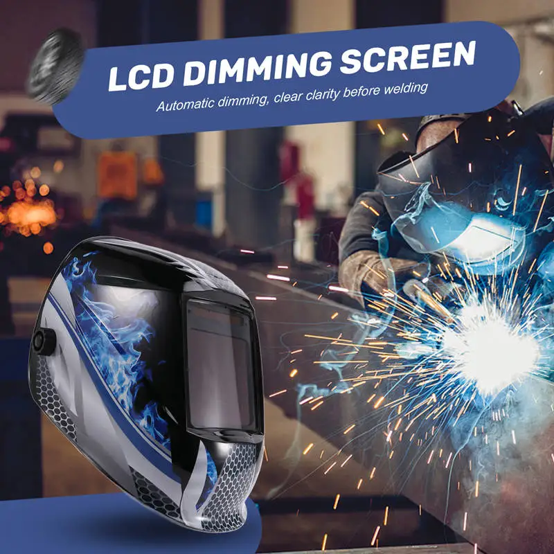 خوذة لحام مع رؤية كبيرة ، قناع لحام ، عدسة ملونة حقيقية للحام القوسي ، قطع طحن ، سواد تلقائي كهربائي