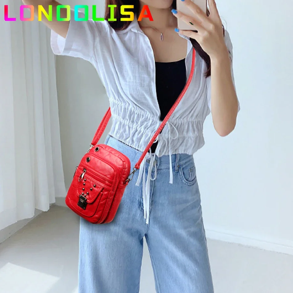 Cell Phone Shoulder Bags for Women 2024 Small Leather Purses Vintage Crossbody Bag for Girls Messenger Bags Rivet Mini Handbags