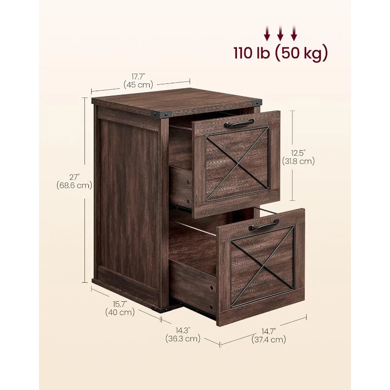 Filing Cabinet with 2 File Drawers, Printer Stand, Fit A4, Letter Size, Hanging File Folders,  for Home Office, Maroon Brown