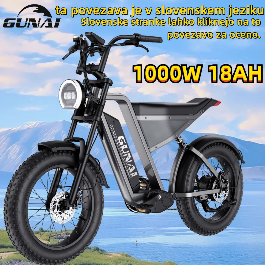 GUNAI-Y 1000W Electric Bicycle 7Speed 20*4Inch Fat Tire Electric Bike 60KM/H 48V 18AH Battery Mountain Adult Bike, 100KM Mileage