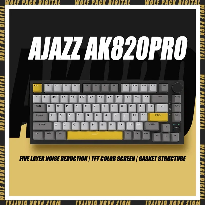 ajazz teclado mecanico sem fio para jogos hot swappable tri mode rgb personalizacao perifericos de computador ak820pro ak820 01