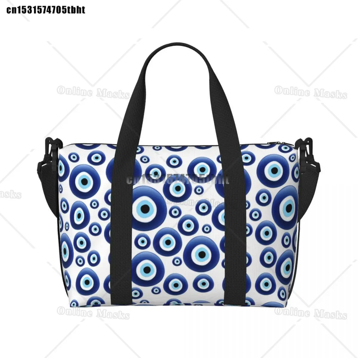 Mediterranean Evil Eye Protection Tote Bag Women Large Capacity Lucky Charm Amulet Hamsa Gym Beach Shoulder Travel Bag