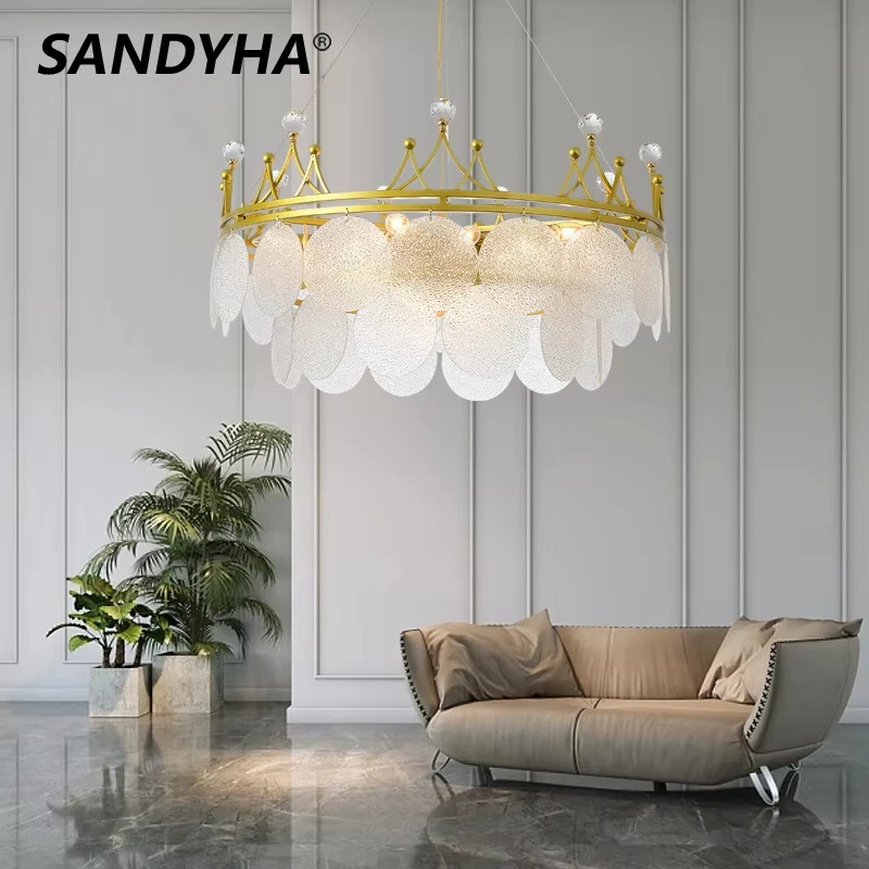 

SANDYHA Nordic Crown LED Pendant Light Design Crystal Glass Chandeliers Bedroom Living Dining Room Decor Pendant Lamp Lamparas