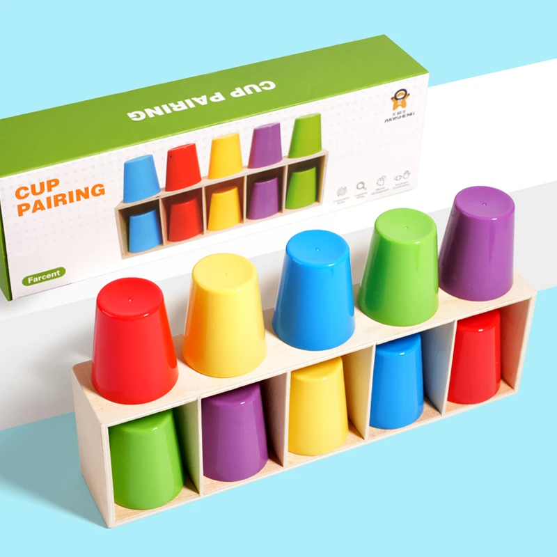 Zabawki edukacyjne do nauki kolorów Montessori, gra sensoryczna dopasowywania kolorów, drewniany kubek do zgadywania kolorów, rozwój motoryki małej, wczesna edukacja dla maluchów.