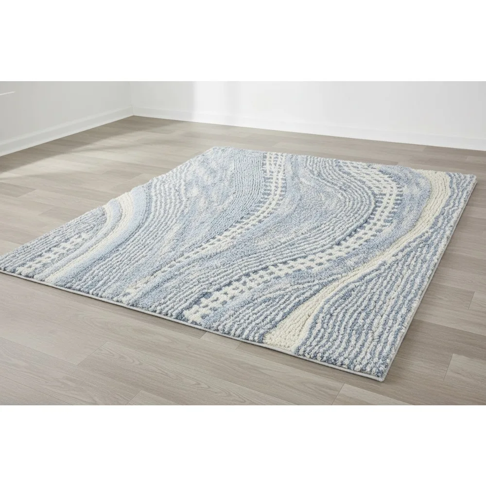 

Soft Cotton Bath Mat, Absorbent Bath Rug for Bathroom Floor, Non-Slip Home Decor (Waves Blue, 20x30 Inches)