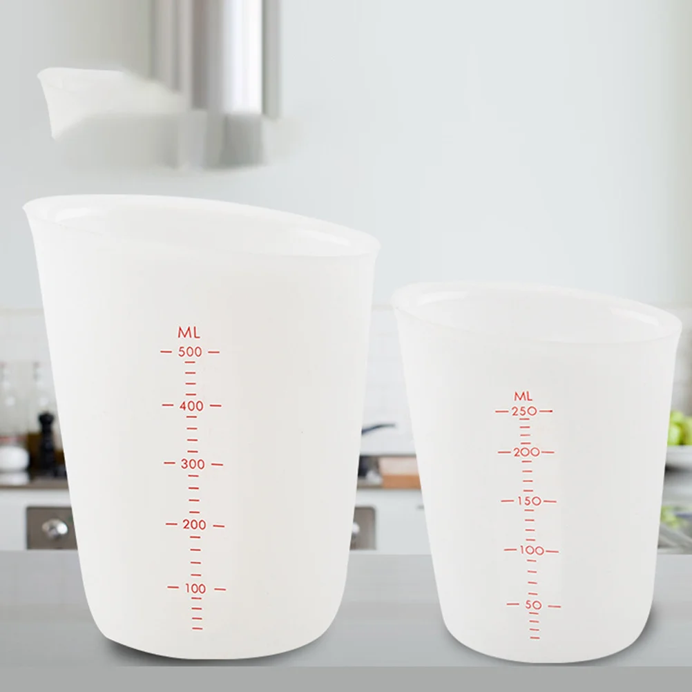 

2Pcs Silicone Measuring Beaker Semi Transparent Liquid Measuring Cup Graduated Scale Kitchen Laboratory 250ml 500ml