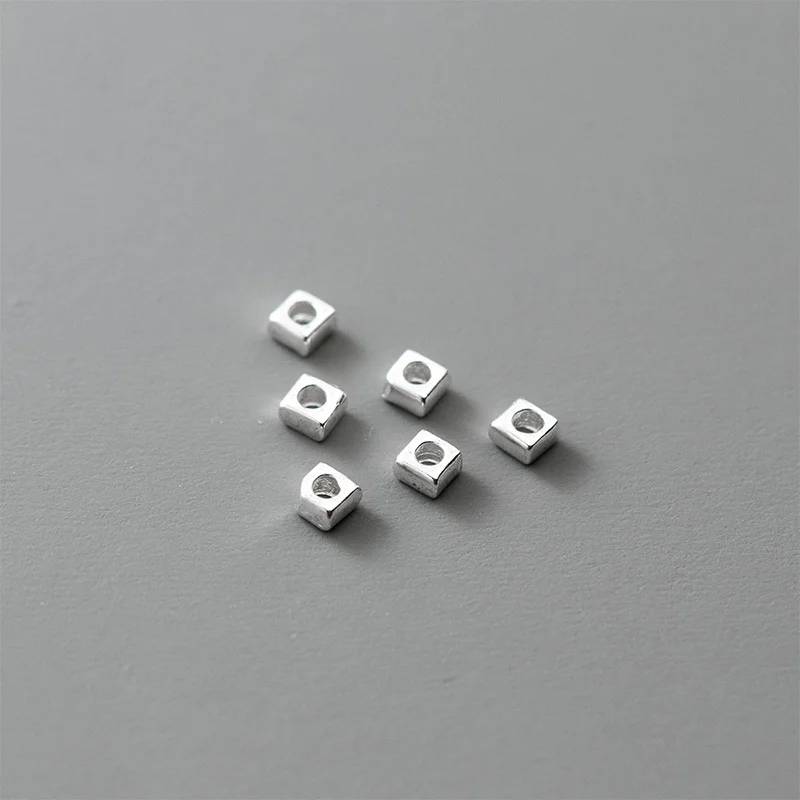 5pcs/lot 925 Sterling Silver Mini Square Loose Beads 2.5mm Handmade Necklace Bracelets Rings Spacer Silver Beads DIY Jewelry