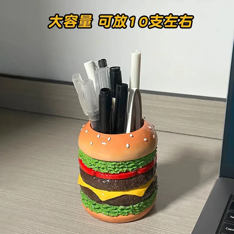 Cute creativity, hamburger pen holder, office desktop, student desk, stationery storage box