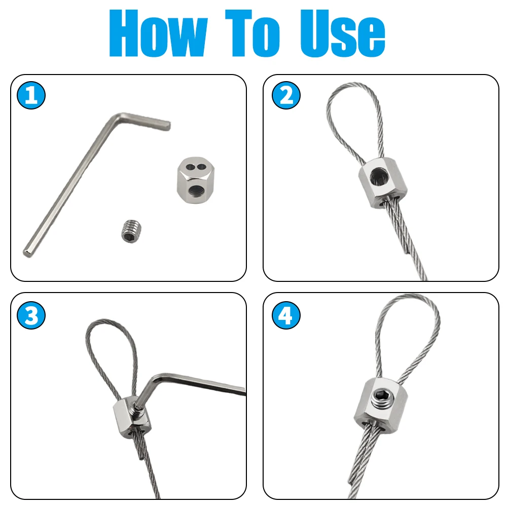 10pcs Clamps,Wire Rope Clamp,Copper Material, Adjustable Double Hole Cable Rope Clip, 1-1.5mm Cable Rope Fixing Device