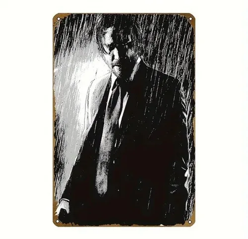 New John Wick In The Rain Action Shot Metal Tin Bar Garage Sign