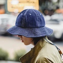 Maden Vintage Denim Blue Bucket Hat Wide Brim Round Top Sun Hat for Breathable Unisex Fisherman Hat Casual Outdoor Denim Cap