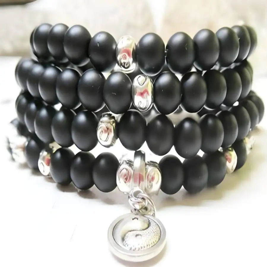 

6mm Obsidian Bracelet 108Buddha Pendant Mala Gemstone Men's Sacred Jewelry Chaplet Japa Hand Prayer Buddhist Chakra Yoga tassel