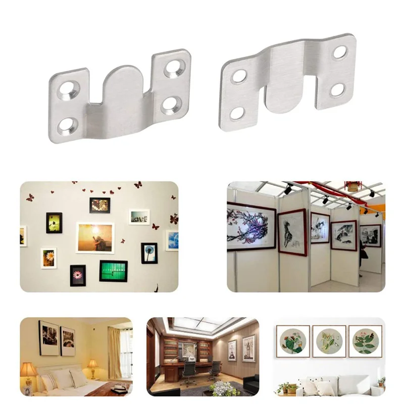 5 Set Stainless Steel Interlock Hanging Buckle Flush Mount Bracket Furniture Connector Wall Picture Frame Hanger Display Hooks