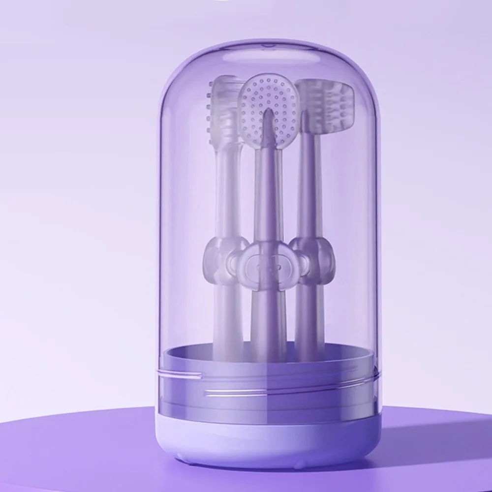 3pcs/set Soft Silicone Baby Toothbrush Safe Easy Clean Baby Oral Cleaner Care Set Multi-Angle Cleaning Milk Teeth Tongue Brush