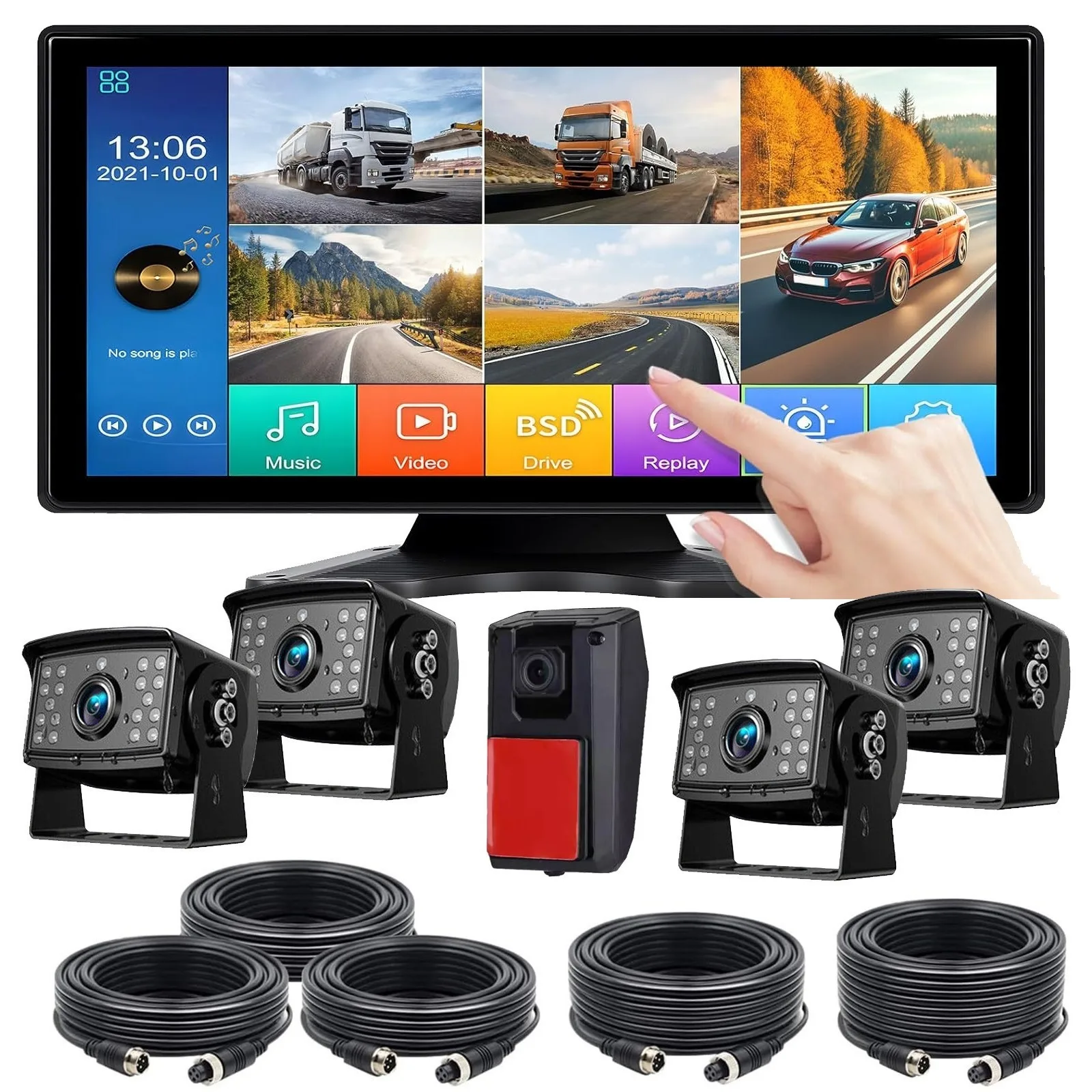

Lastbus 5 Channels RV Backup Camera 360°Parking With 10.36" DVR Monitor Touch Screen Support Bluetooth Music For Truck Trailer