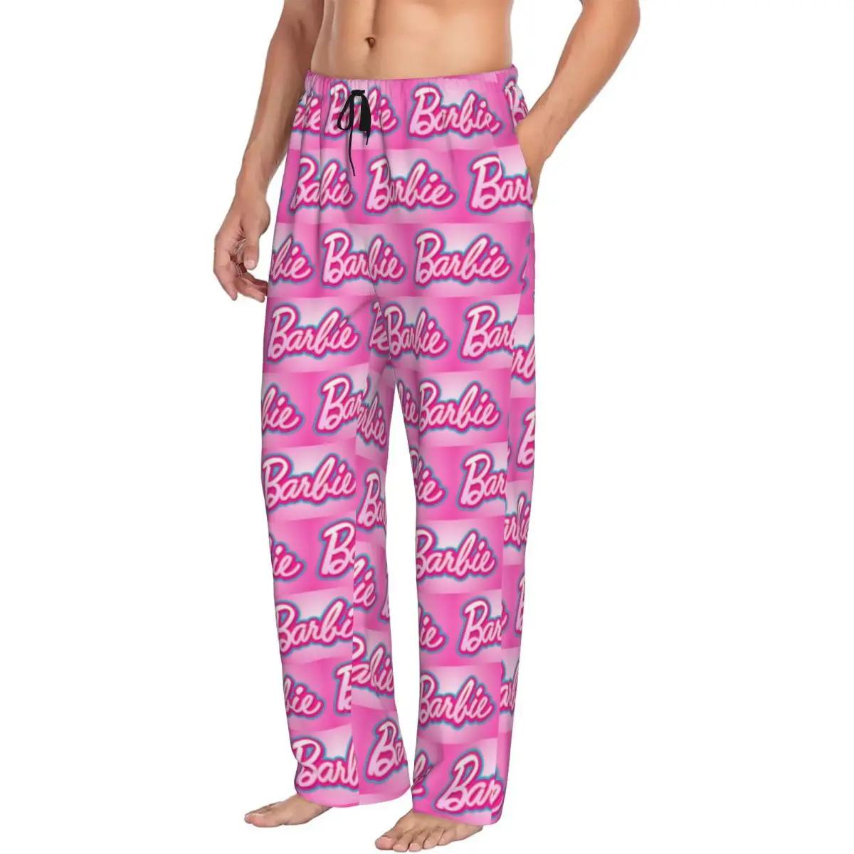 Custom Barbie Logo Pajama Pants Men's Animation New Lounge Sleep Drawstring Sleepwear Bottoms with Pockets