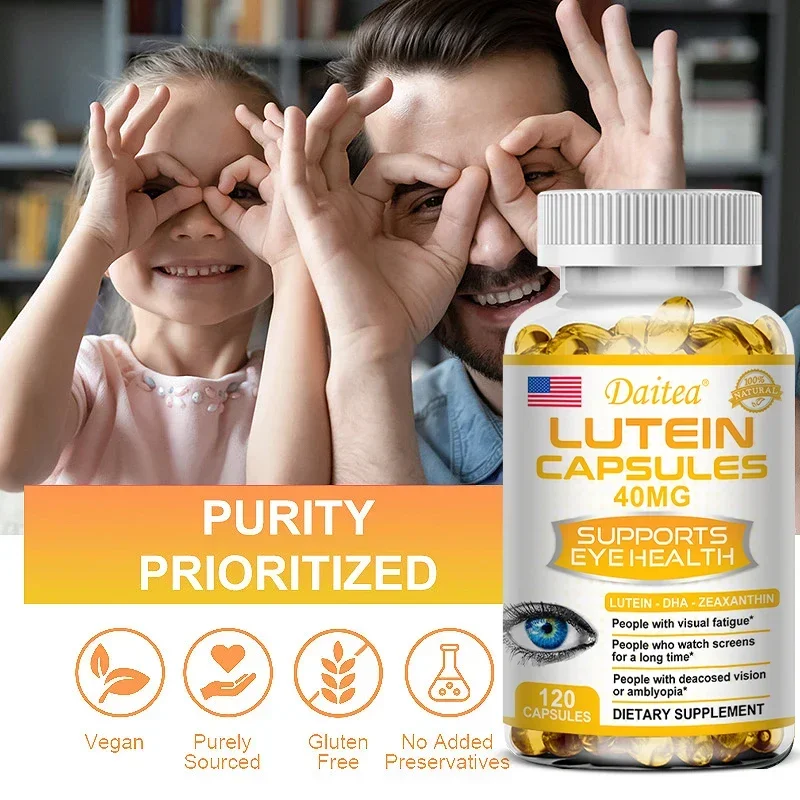 Daitea Lutein 40 mg for Visual Strain, Eye Health - Supports Immune System, Non-GMO, 120 Capsules