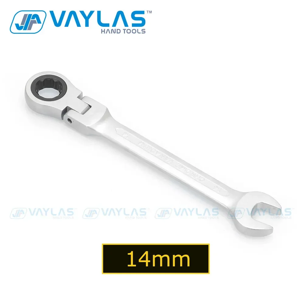 Chave combinada polida maçante de 14mm, cabeça flexível 72t, catraca e extremidade aberta, ferramenta manual de reparo de chave de alto torque