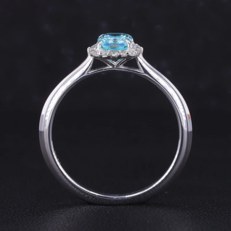 Starsgem Silver White Gold Plated Lab Grown Sapphire Gemstone Halo Ring