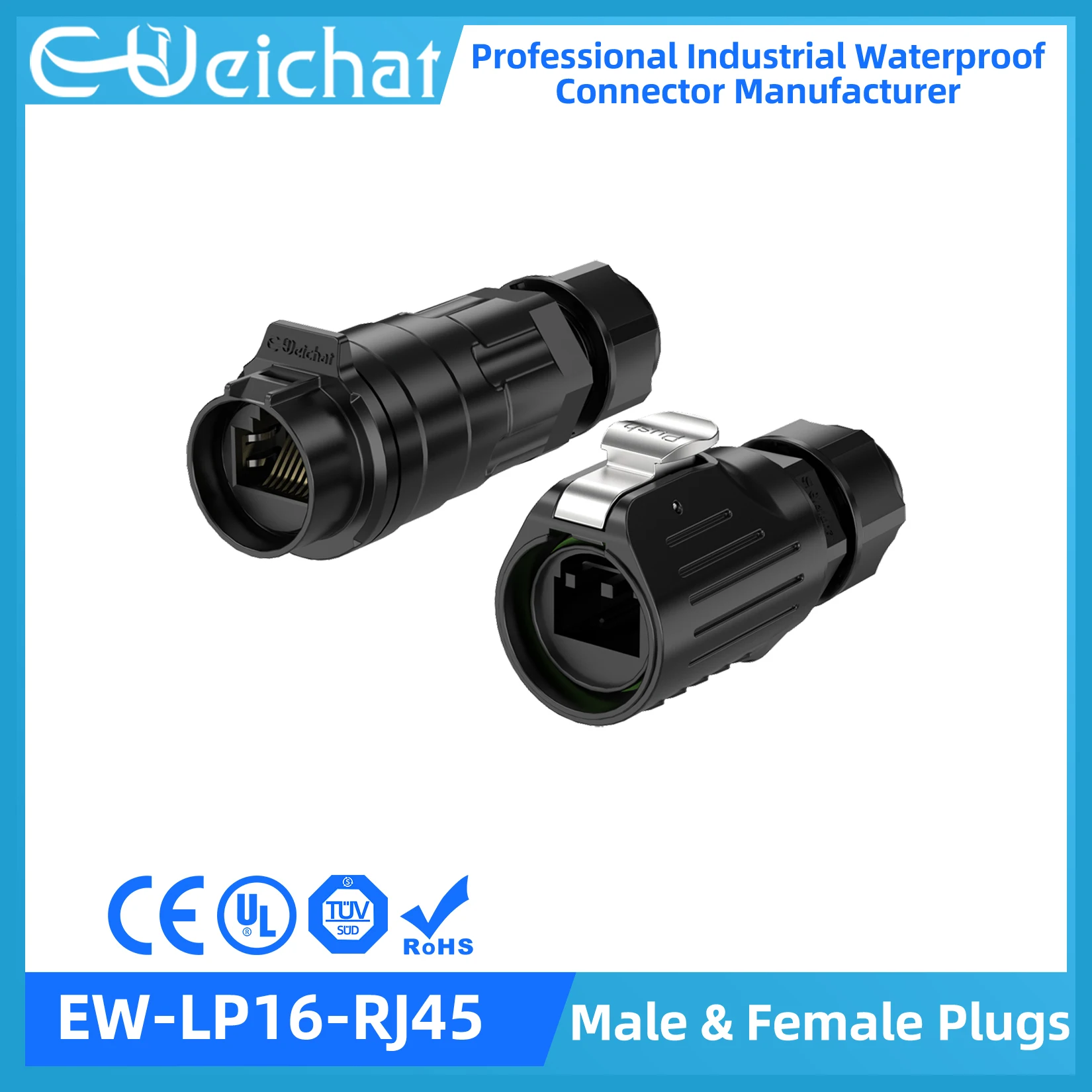 EW LP16 IP67 Waterproof RJ45 Cable Signal Connector 8P8C Dual Port Circular Aviation Connector for Ethernet Network Connection