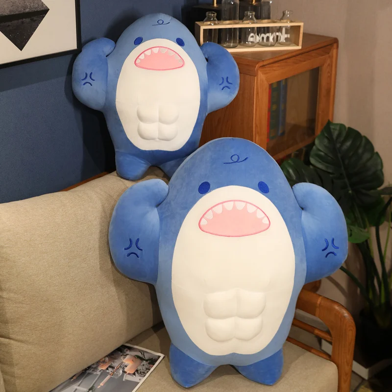 Muscle Shark Plush Toy Japanese Style Funny Shark Plushies Hug Pillow Full Stuffed Doll Home Decor Gift Doll for Kids Girl