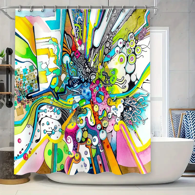 

Занавеска для душа в стиле бохо, абстрактное искусство, природный пейзаж, живописный декор для ванной комнаты, современный фермерский дом, моющаяся ткань, домашний текстиль
