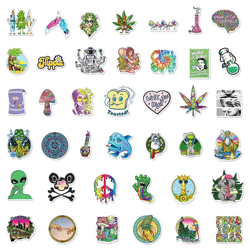 50pcs Cartoon Weeding Everyday Smoking Stickers Decals Waterproof Helmet Luggage Notebook Laptop Suitcase Car Skateboard