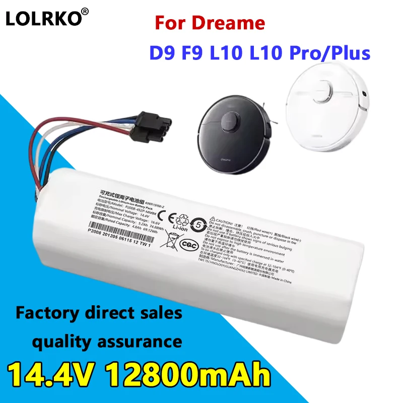 Batteria Di Ricambio Da 12800Mah Compatibile Con Aspirapolvere Robotico Dreame L10/L10S Pro/Z10 Pro D10S/D10 Plus