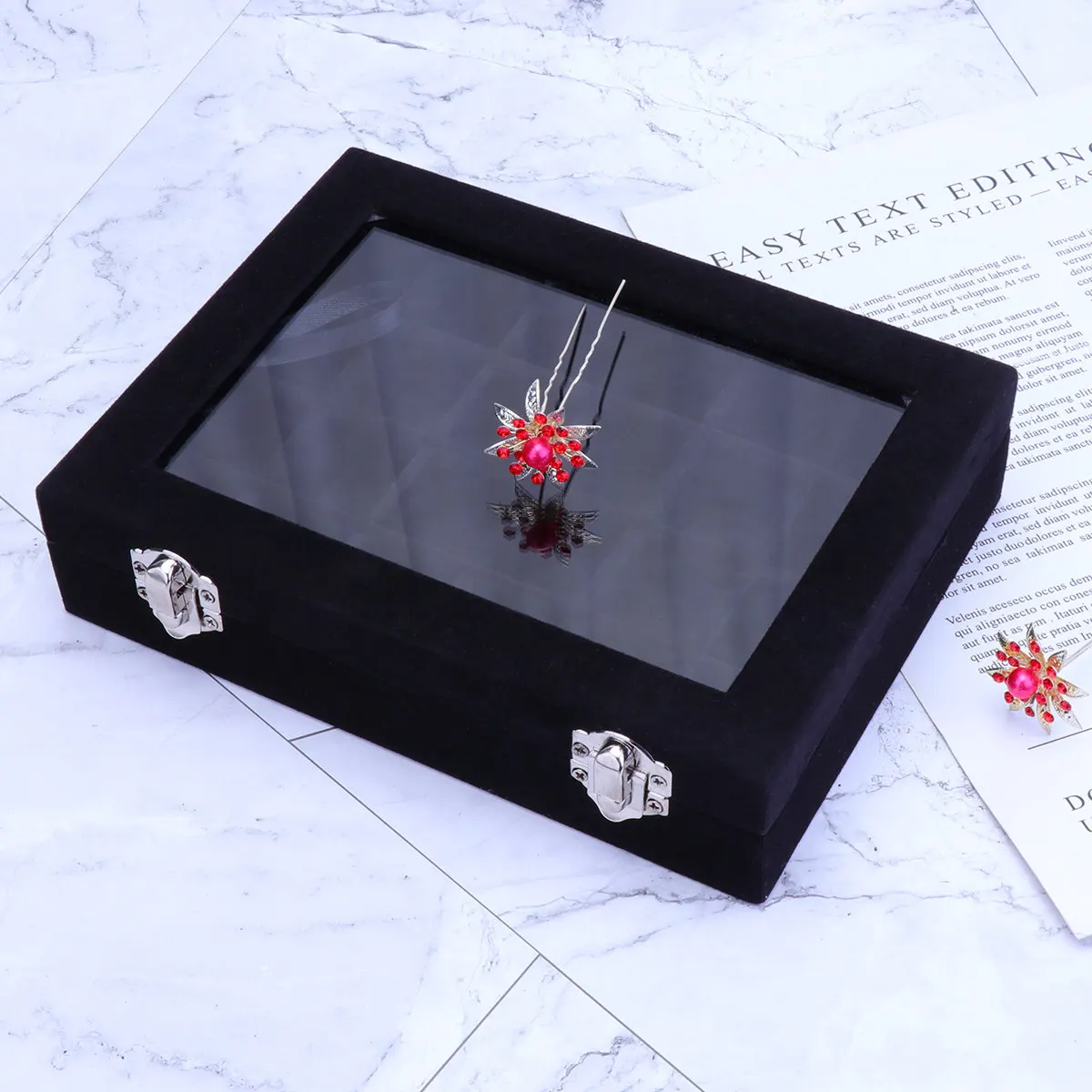 

Шкатулка для хранения серег и колец на 24 отделения с крышкой, под дерево, органайзер для украшений, для ожерелий, браслетов, для путешествий и домашнего использования, черная