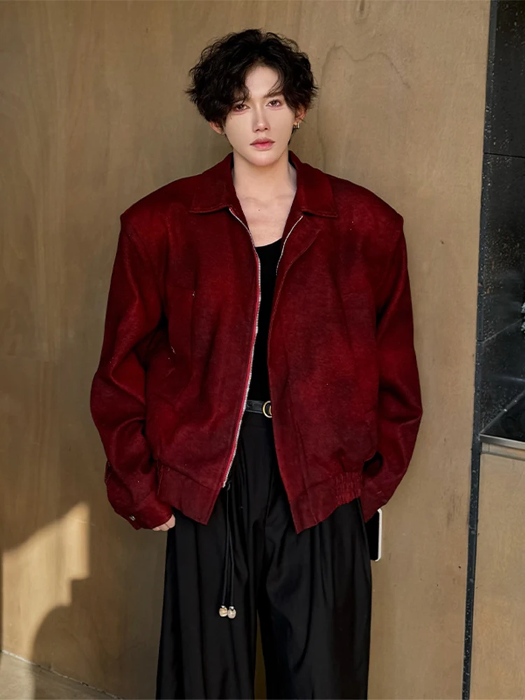 

Ретро ангора красного цвета, мужское повседневное свободное пальто Jae, осеннее пальто Cleanfit в американском стиле для мужчин и женщин