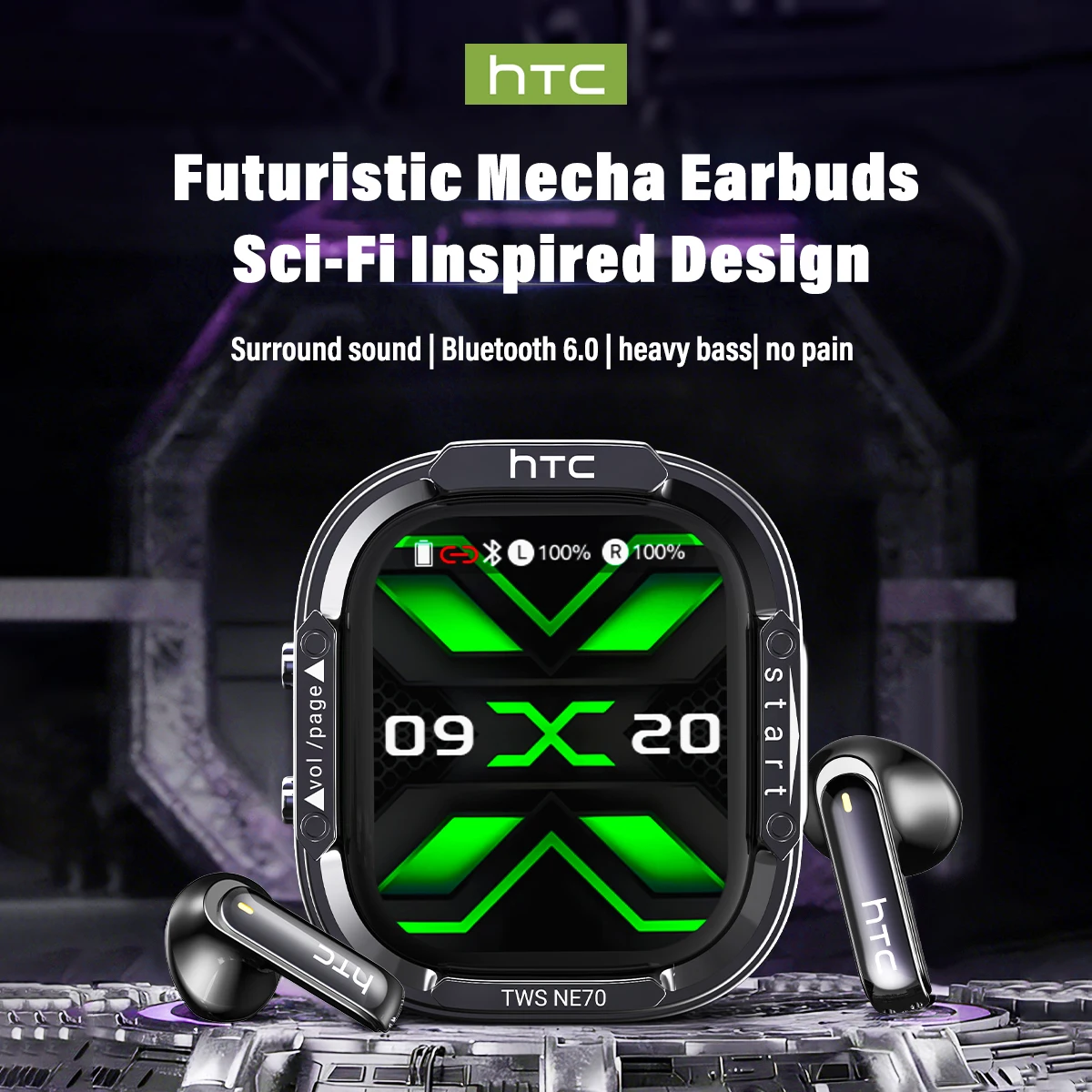 HTC NE70 Kabellose Bluetooth-Kopfhörer Touchscreen TWS In-Ear AI-Übersetzungs-Ohrhörer Geräuschunterdrückung Gaming-Headset mit Mikrofon