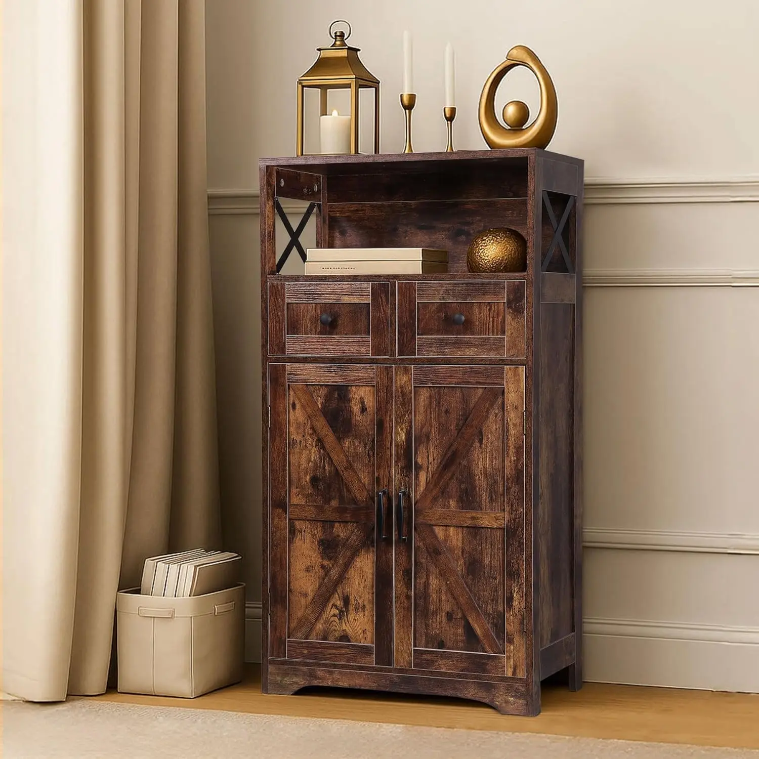 

Farmhouse Storage Cabinet with Doors and Drawers, Floor Storage Cabinet Hutch Cupboard, Freestanding Kitchen Pantry Cabinet