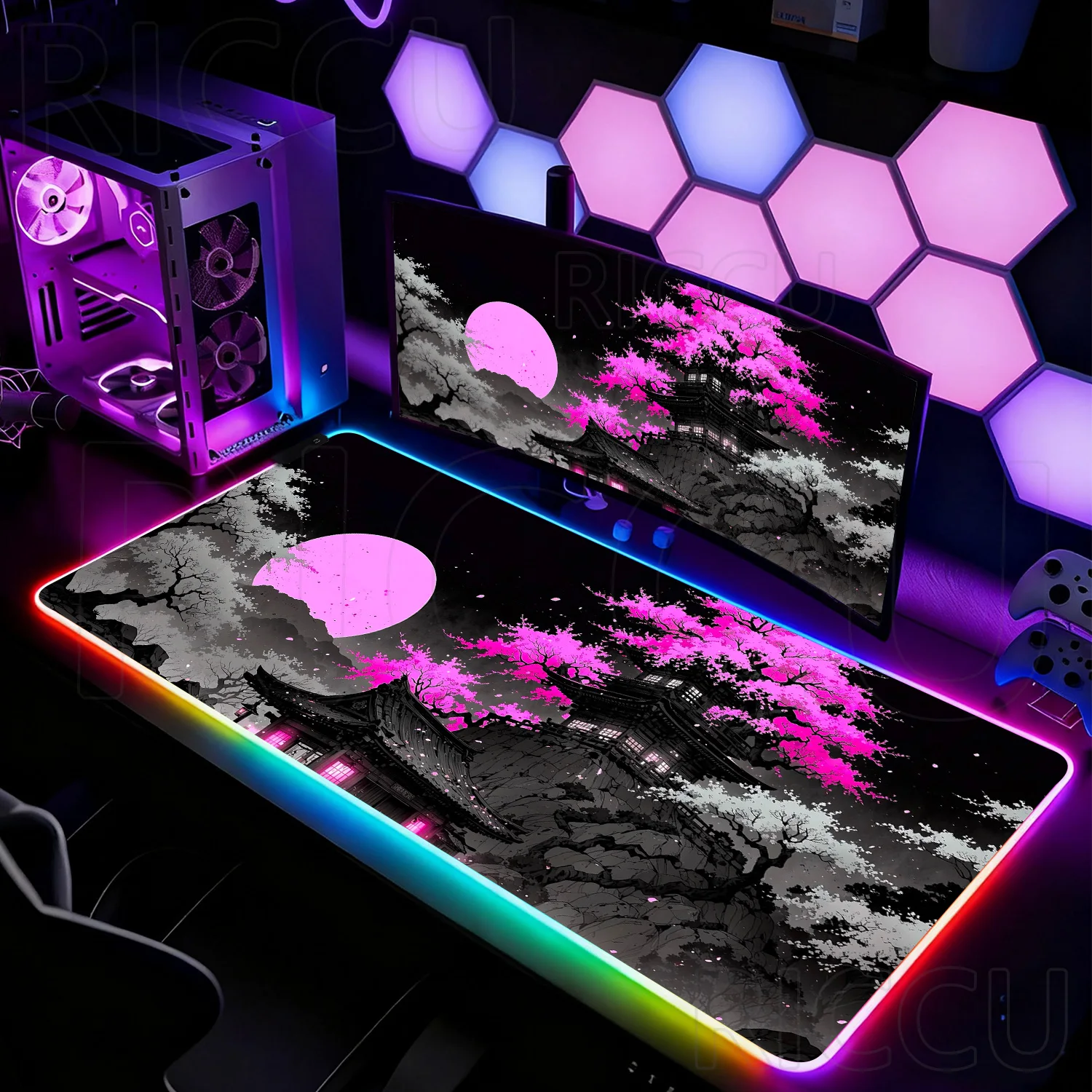 

RGB Pink cherry blossom Sakura tower Table Anime Mouse Pad Pc Gaming Desk Mat Carpet LED 400x900mm MousePed Office Keyboard Pads