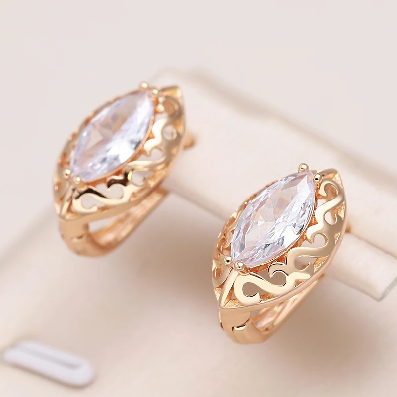 Kinel Trend Hollow Flower Earrings 585 Rose Gold Color Micro Wax Inlay Natural Zircon Drop Earrings For Women Vintage Jewelry