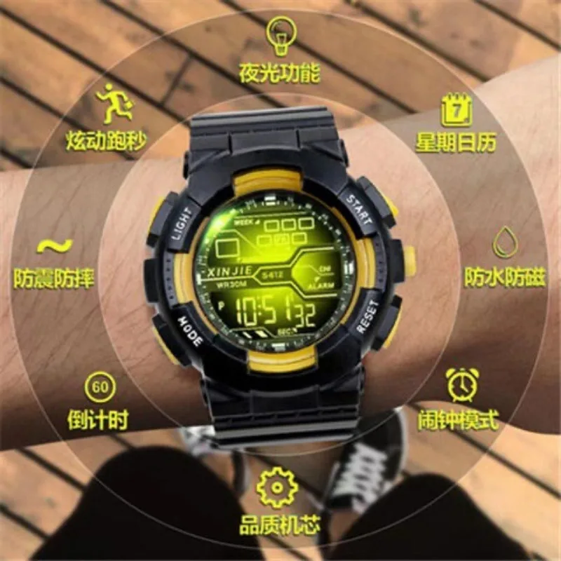 Outdoor sports men\'s watch multifunctional big screen LED electronic waterproof luminous electronic watch Reloj Hombre fashion