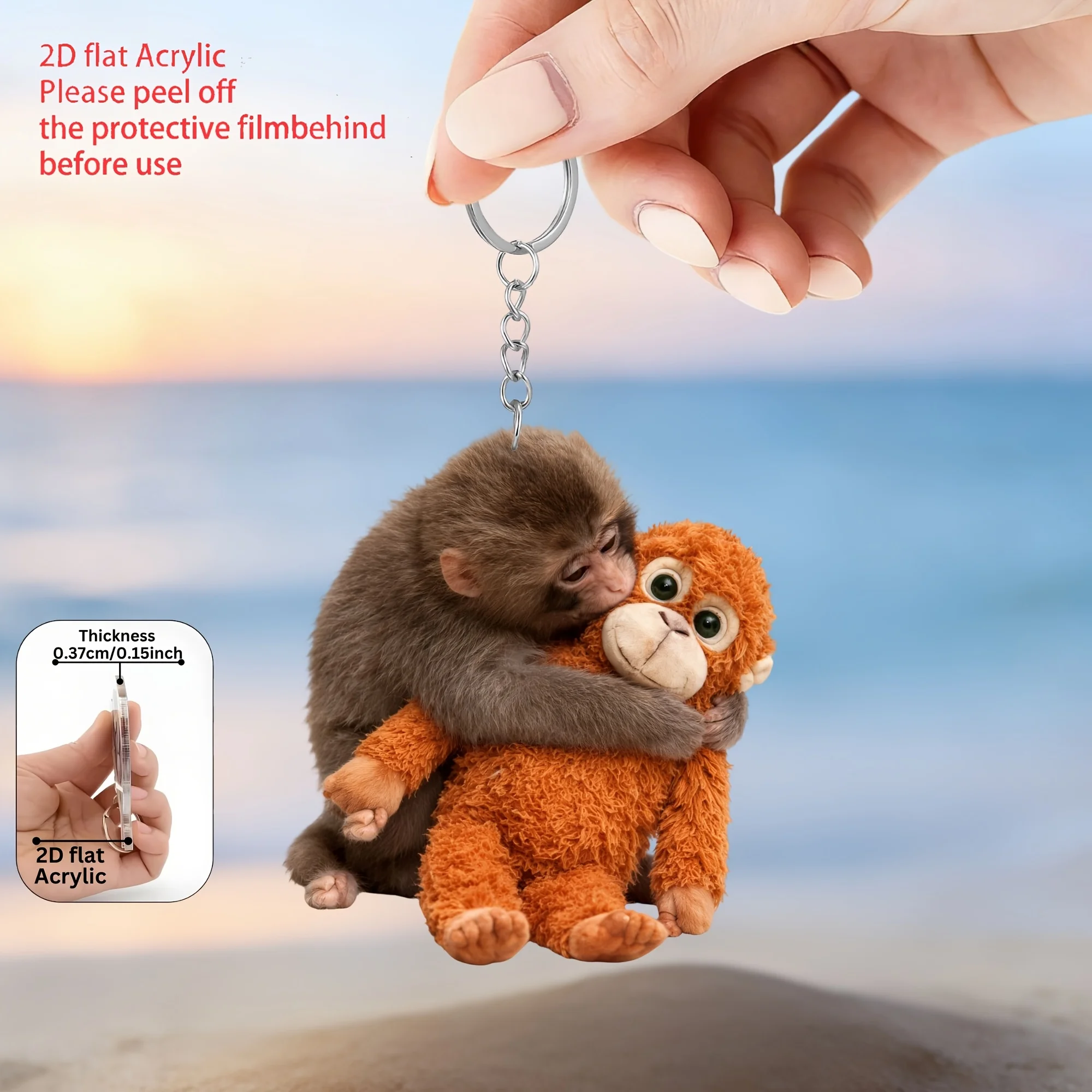 2D Flat 2pcs Orangutans Embrace Keychains Cartoon Animal Hanging Ornament Cute Hugging Monkey Keychain Acrylic Party Favors