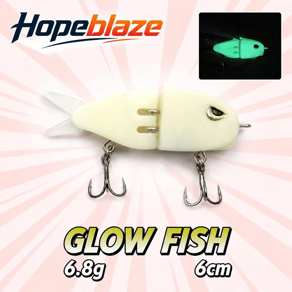Hopeblaze Glow‑In‑Dark Zero‑Start 2‑Segment Hard Swimbait Replaceable Tail S‑Wiggle Bait for Bass Pike Trout Freshwater Tackle