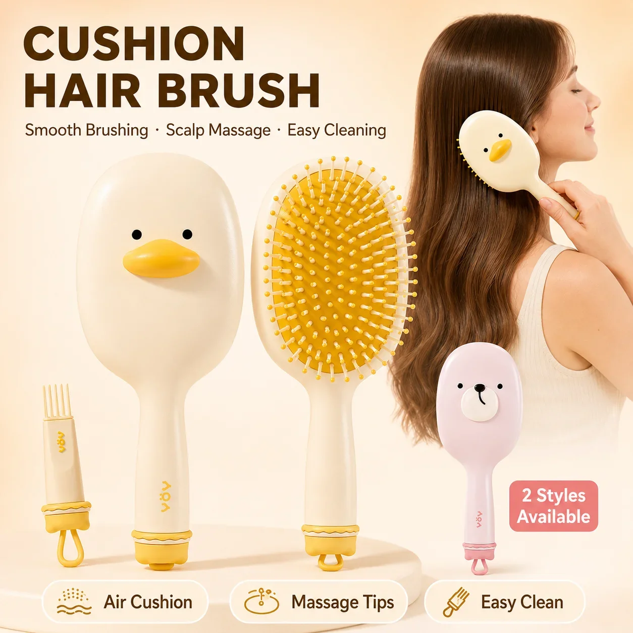 Air Cushion Hair Brush, Anti-static Scalp Massage Comb for Women, Long Hair Fluffy Curling Styling Tool Home Use Airbag Comb