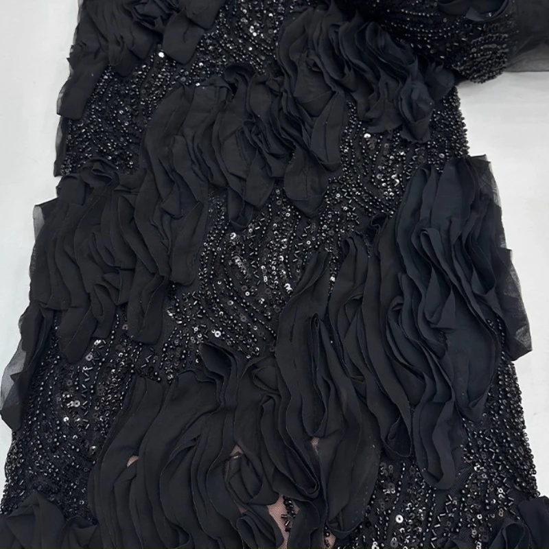 

French luxurious lace mesh fabric, African high-quality cobblework, tube embroidery, bubble bead and sequin embroidery fabric